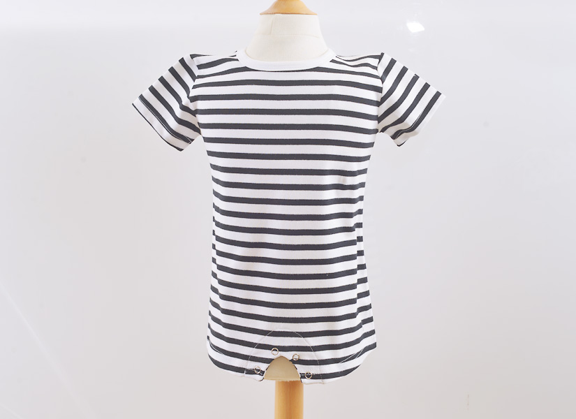 Black Striped Boy Romper Snap Up