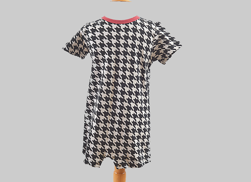 Houndstooth Crimson Trim Boy Romper Snap