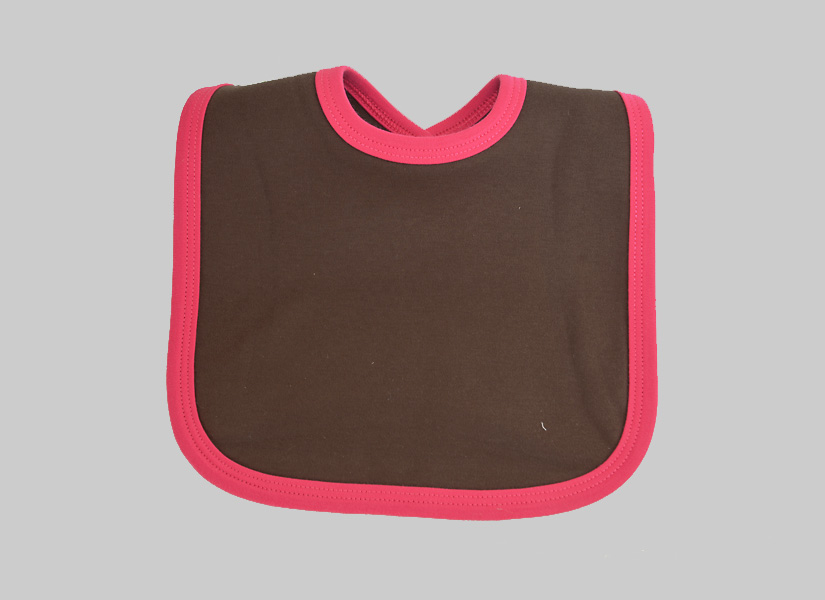 baby bib, brown with hot pink trims