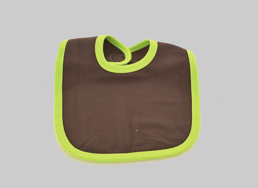 baby bib, brown with hot green color trims