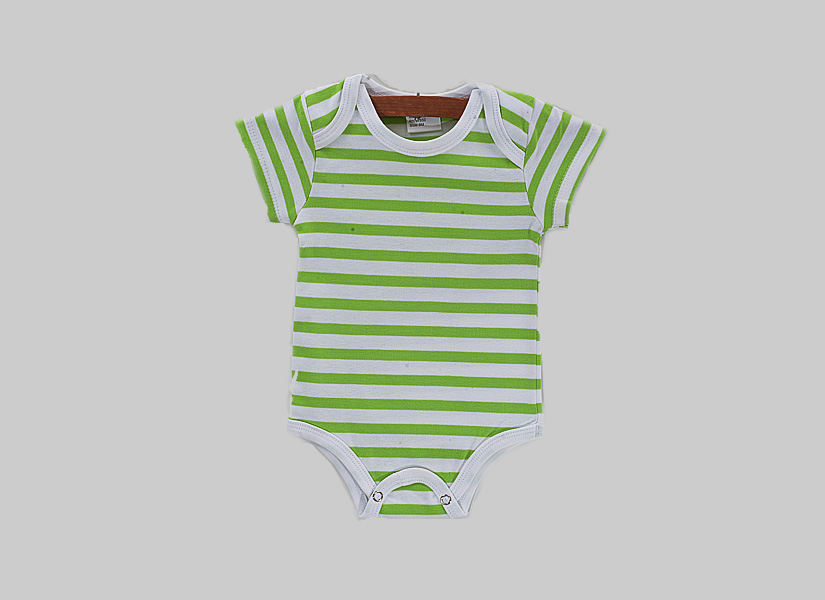 Hot Green Color Striped, baby jumpsuit