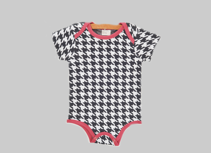 Baby Jumpsuit. Houndstooth & Crimson Trim
