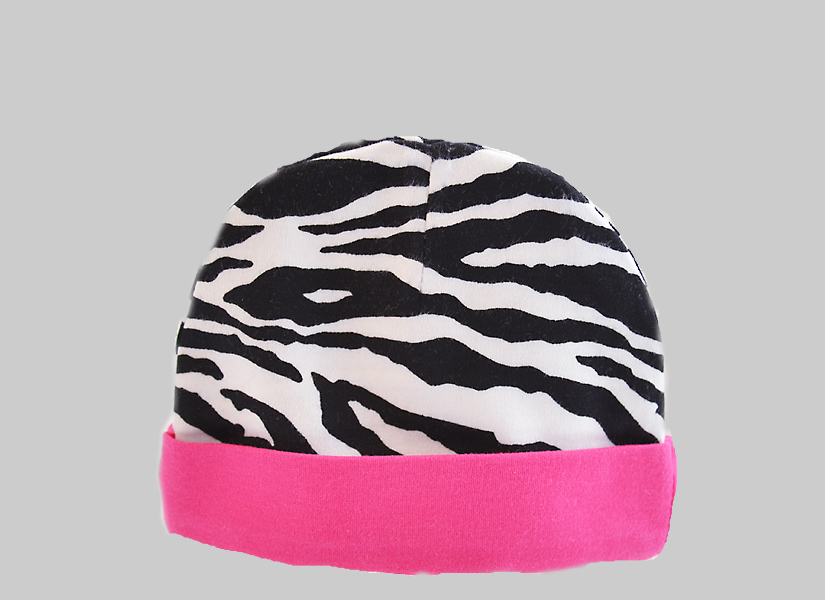 Baby Caps. Zebra with Hot Pink Trims..