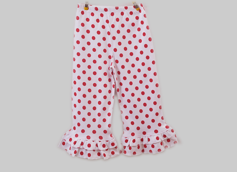 Girl Toddler Long Ruffled Flare Pant, Big Red Dot