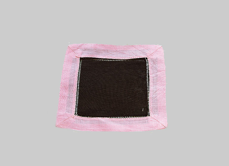 Black with Pastel Pink border, cocktail napkin 6x6"