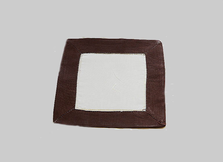 Cream with Brown Trims. Cocktail Napkin 6x6"
