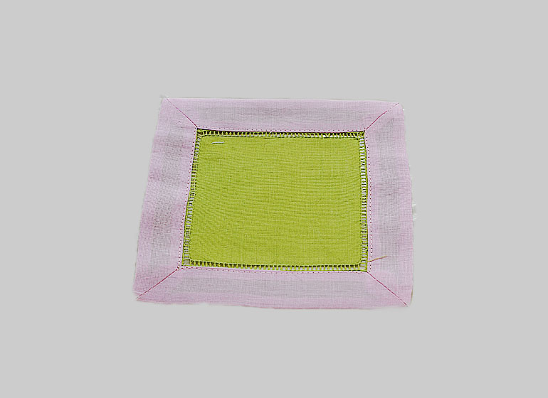 Hot Green with Pastel Pink Trim. Cocktail Napkin 6x6"