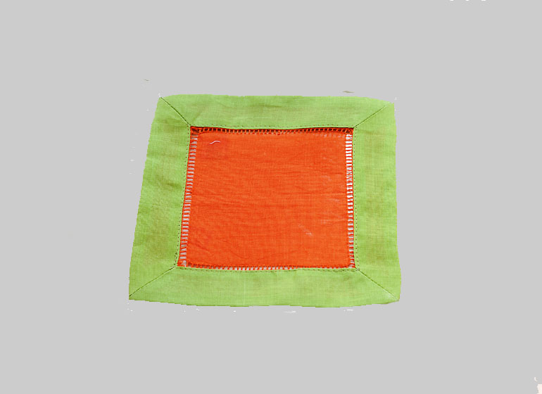 Hot Orange with Hot Green Trim. Cocktail Napkin 6x6"
