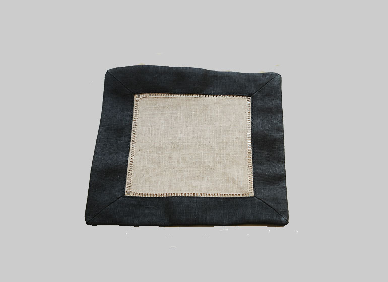 Taupe with Black Trims. Cocktail Napkin 6x6"