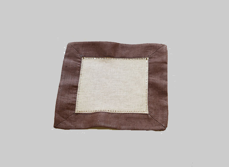Taupe with Brown Trims. Cocktail Napkin 6x6"