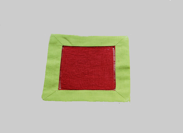 Red & Hot Green Trims. Cocktail Napkin 6x6"