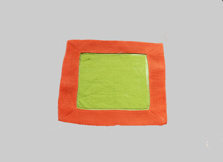Hot Green & Hot Orange cocktail napkin 6x6"