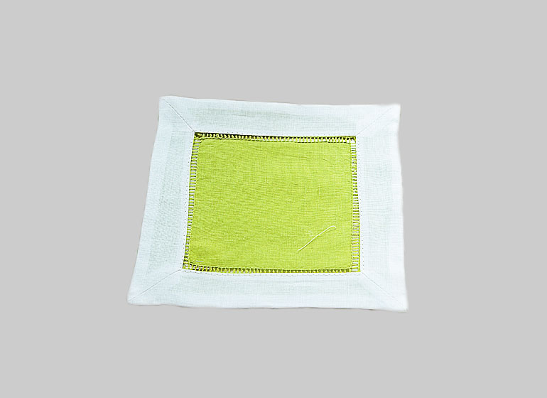 Hot Green & White Trim. Cocktail Napkin 6x6"