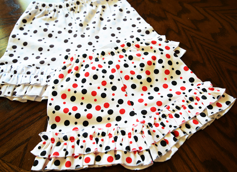 Happy Festive dots, girl toddler double ruffles short