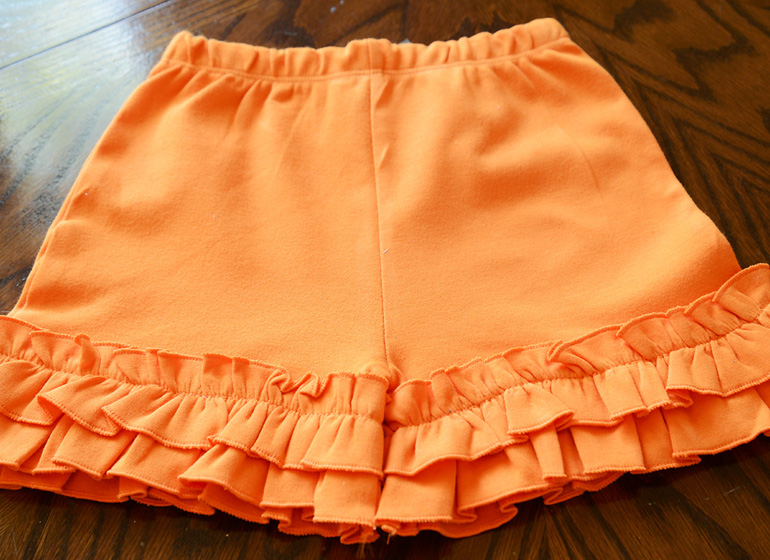Hot Orange color, girl toddler double ruffle short