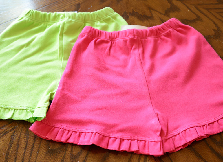 hot pink girl ruffle shorts.