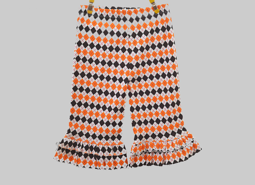 Orange & Brown Color Argyle, Girl Toddler Ruffle Pant