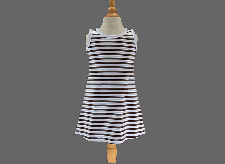 Dress Toddler Girls A Line Hot Green Color Stripes, Chocolate Brown Stripes
