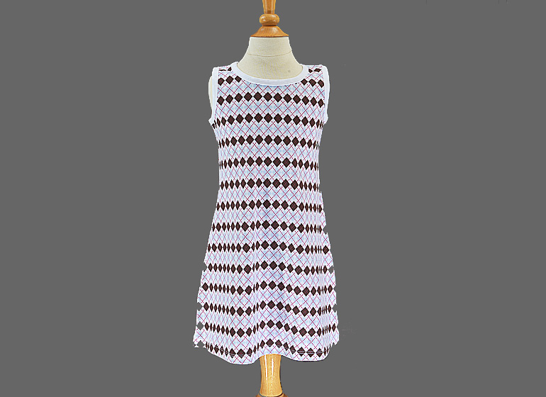 Lightr Blue & Brown color Argyle, Girl A Line Dress