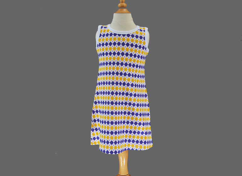 purple & gold color argyle, girl A line dress