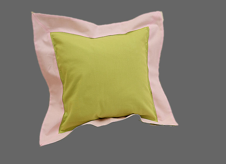 baby hemstitch pillow sham, Hot Green & Light Pink Color