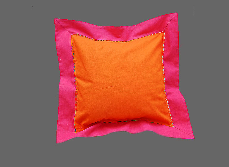 Baby Hemstitch Pillow Sham 12×12. Multicolor. Hot Orange Hot Pink, Aqua & Hot Pink Color