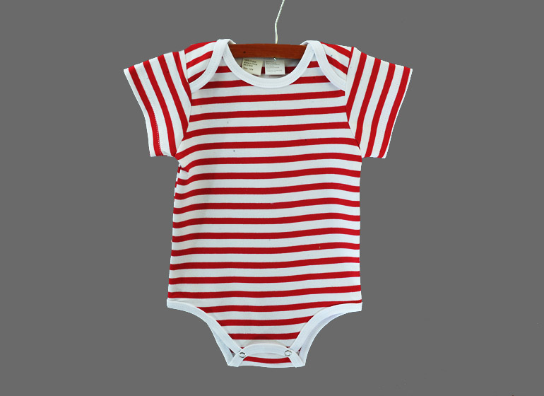 Baby Jumpsuit. Xmas Red Color Stripes. 3M, 6M, 9M & 12M